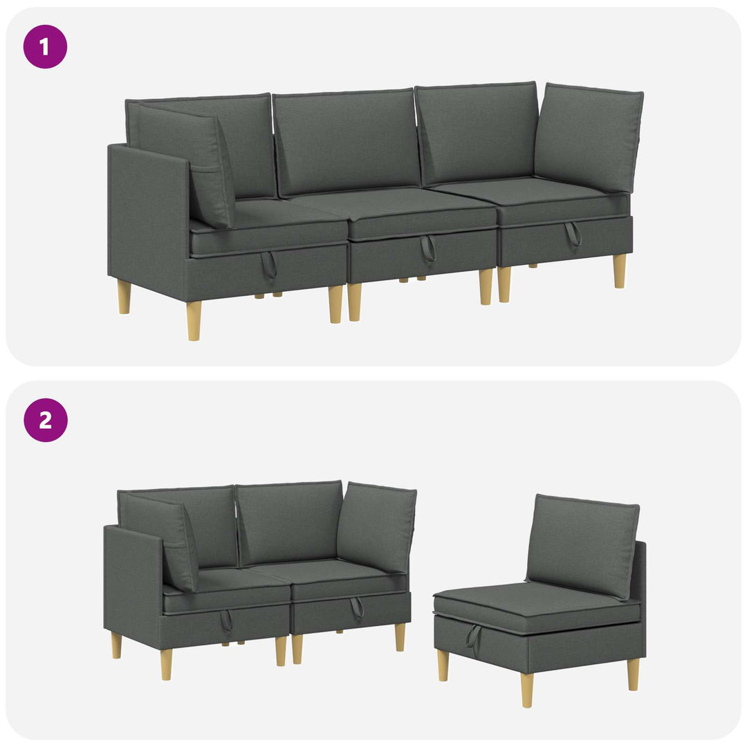 Modulsofa sæt med opbevaring 3 pcs Mørkegrå Stof