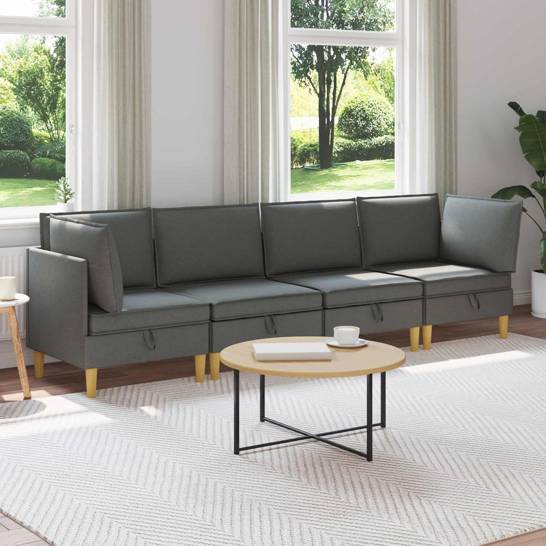 Modulsofa sæt med opbevaring 4 pcs Mørkegrå Stof