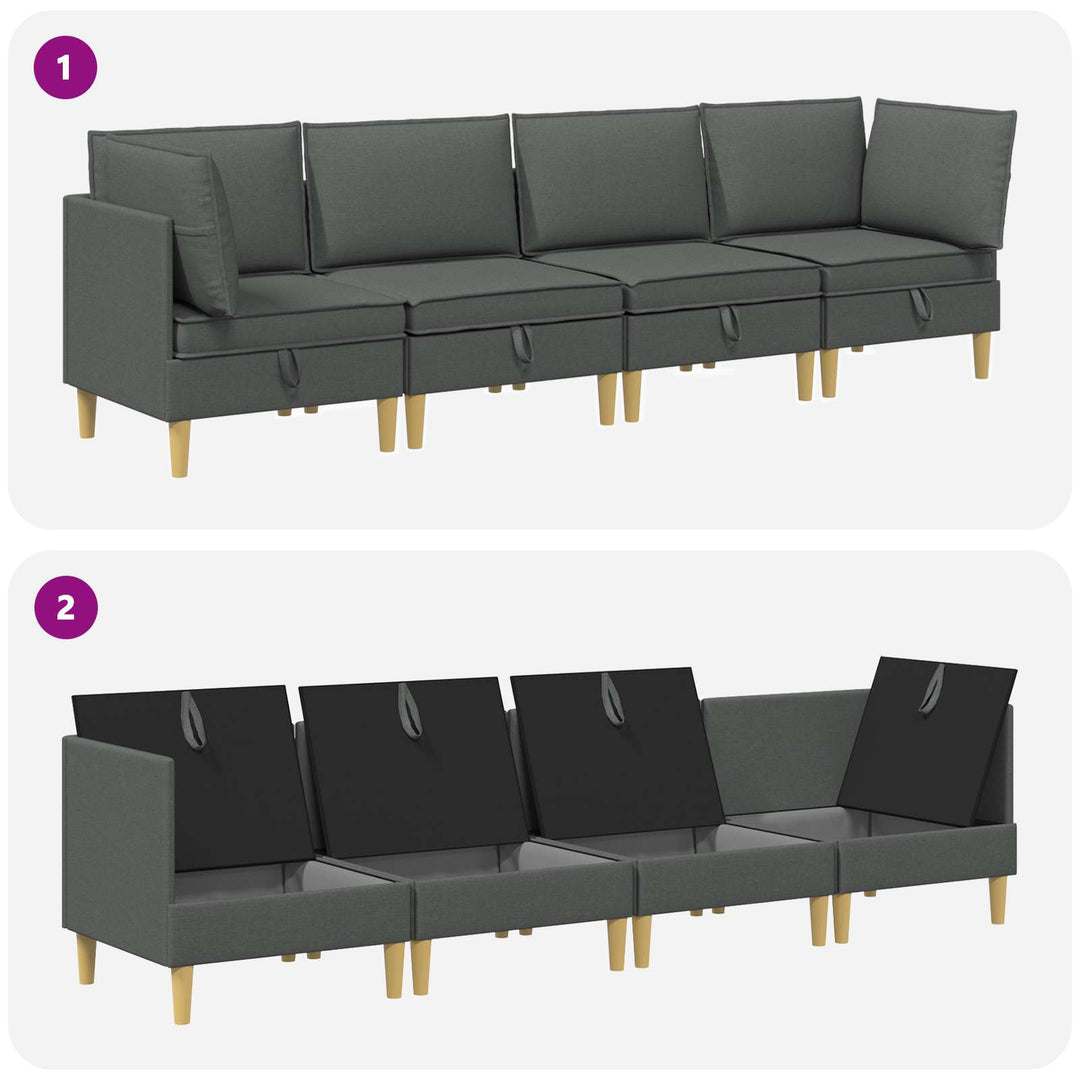 Modulsofa sæt med opbevaring 4 pcs Mørkegrå Stof
