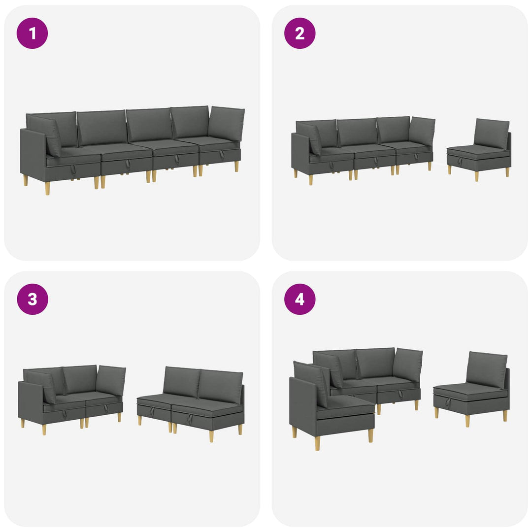 Modulsofa sæt med opbevaring 4 pcs Mørkegrå Stof