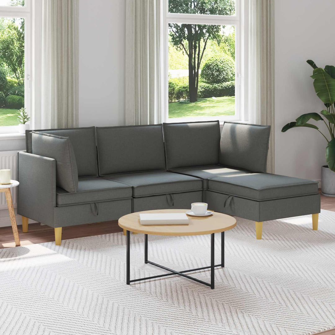 Modulsofa sæt med opbevaring 4 pcs Mørkegrå Stof