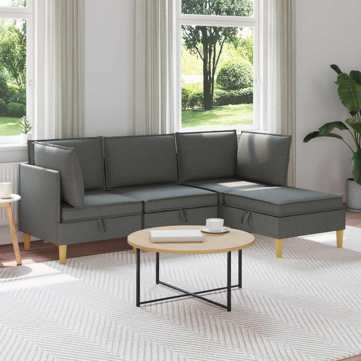 Modulsofa sæt med opbevaring 4 pcs Mørkegrå Stof