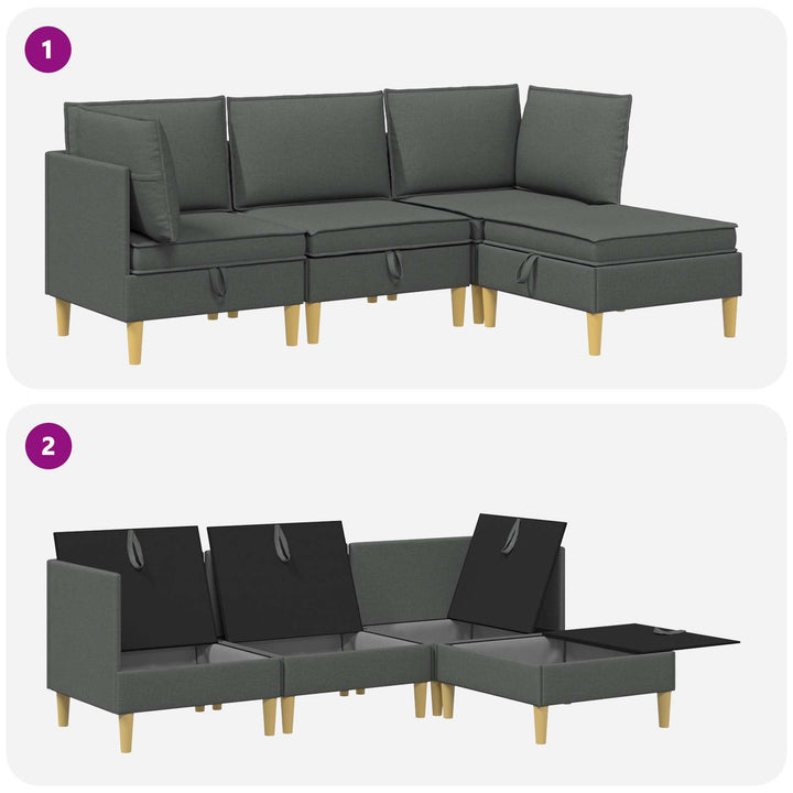 Modulsofa sæt med opbevaring 4 pcs Mørkegrå Stof
