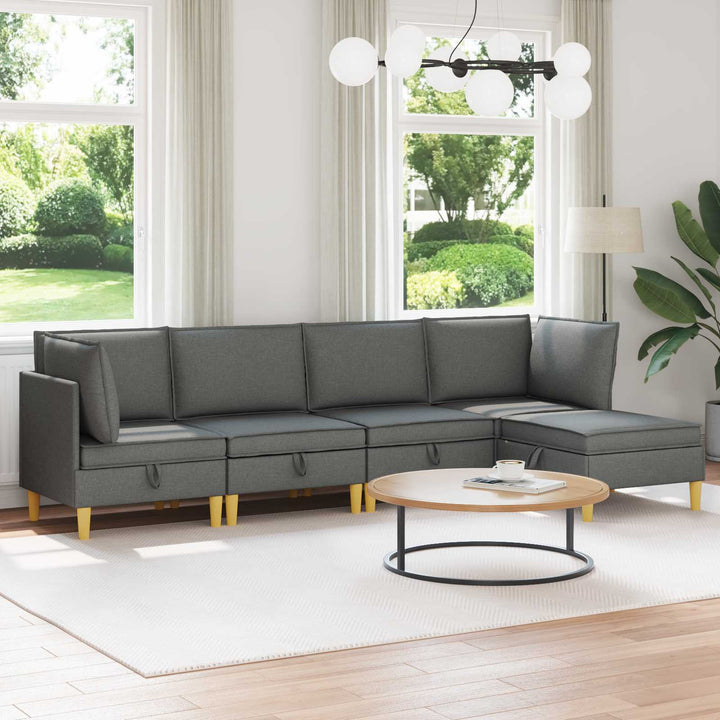 Modulsofa sæt med opbevaring 5 pcs Mørkegrå Stof
