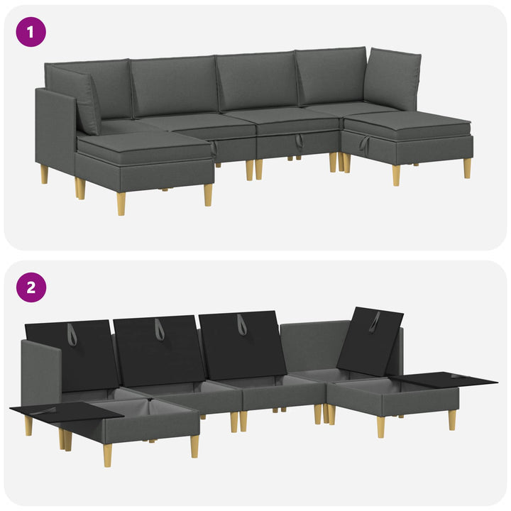 Modulsofa sæt med opbevaring 6 pcs Mørkegrå Stof