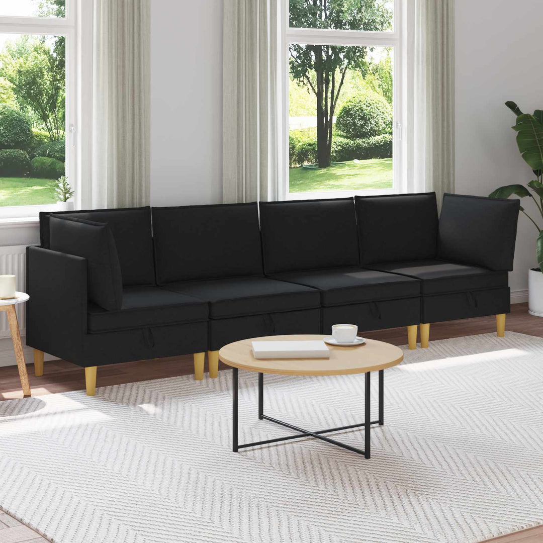 Modulsofa sæt med opbevaring 4 pcs Sort Stof