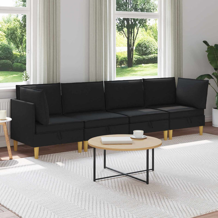 Modulsofa sæt med opbevaring 4 pcs Sort Stof
