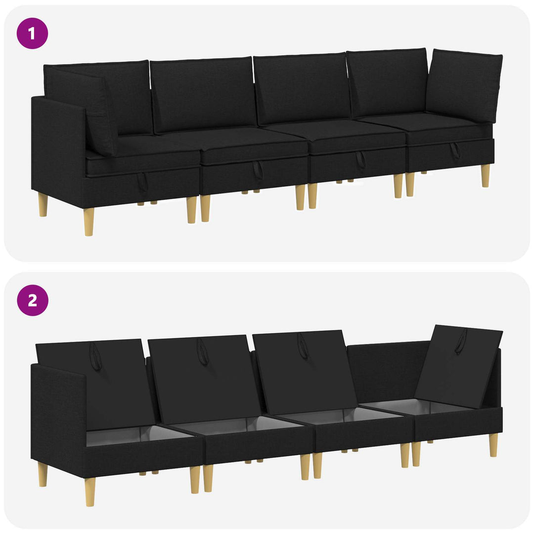 Modulsofa sæt med opbevaring 4 pcs Sort Stof