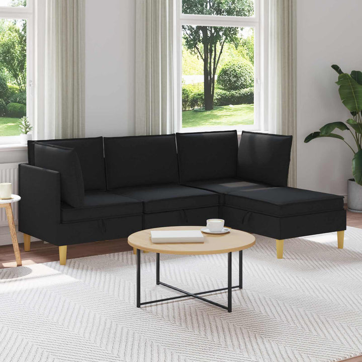 Modulsofa sæt med opbevaring 4 pcs Sort Stof