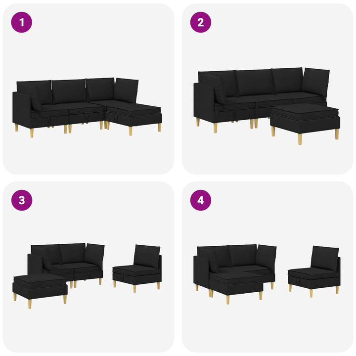 Modulsofa sæt med opbevaring 4 pcs Sort Stof
