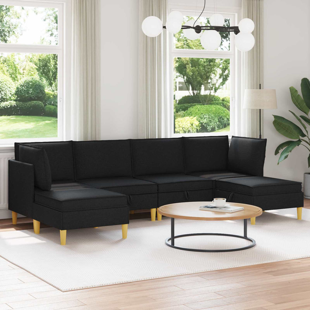 Modulsofa sæt med opbevaring 6 pcs Sort Stof