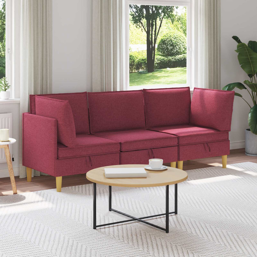 Modulsofa sæt med opbevaring 3 pcs Vinrød Stof