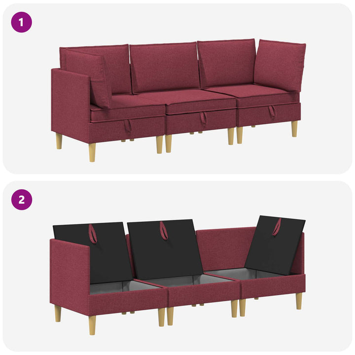 Modulsofa sæt med opbevaring 3 pcs Vinrød Stof