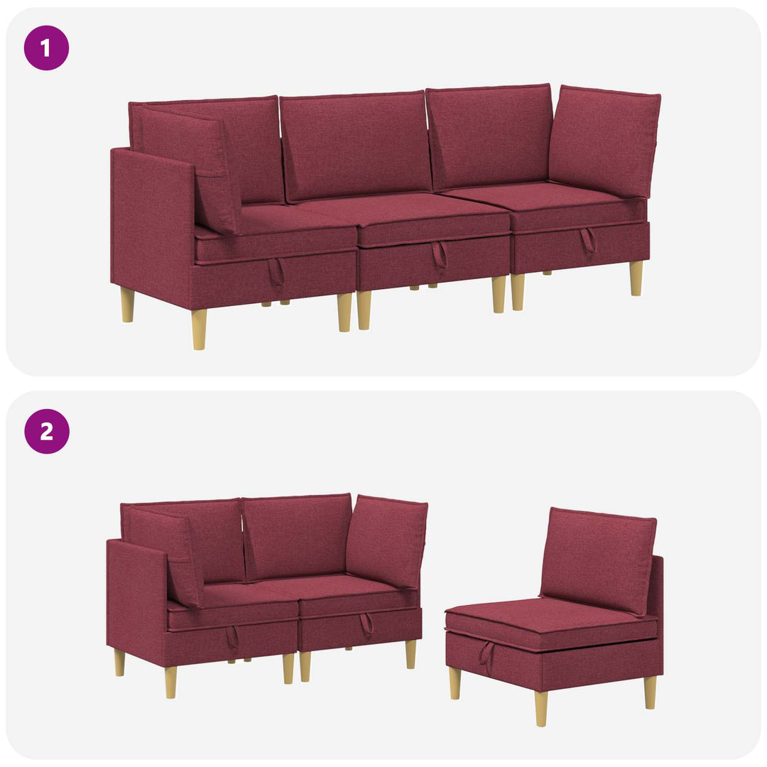 Modulsofa sæt med opbevaring 3 pcs Vinrød Stof