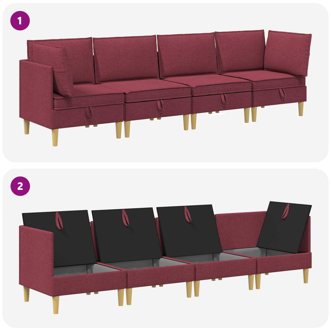 Modulsofa sæt med opbevaring 4 pcs Vinrød Stof