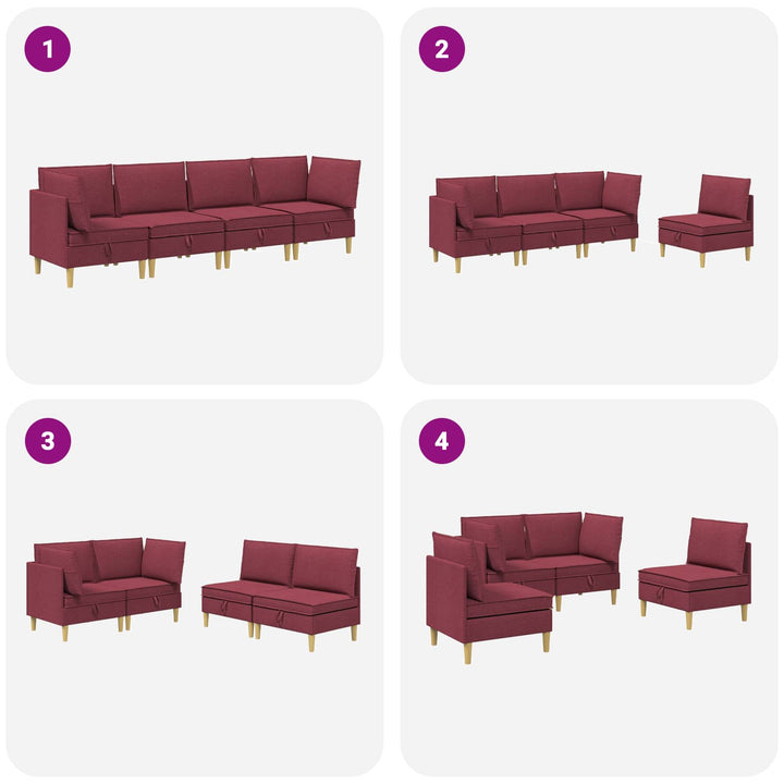 Modulsofa sæt med opbevaring 4 pcs Vinrød Stof