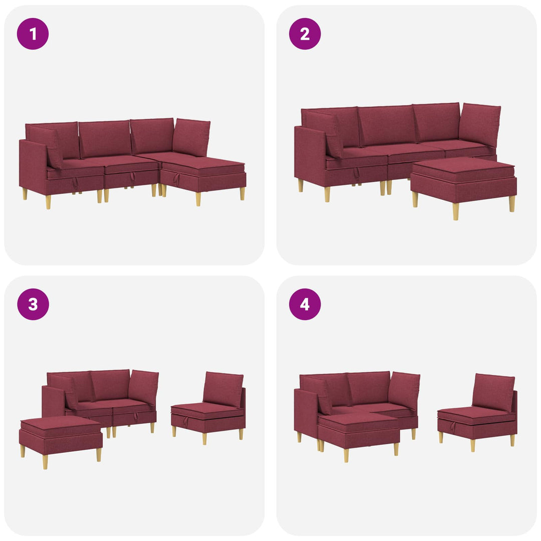 Modulsofa sæt med opbevaring 4 pcs Vinrød Stof