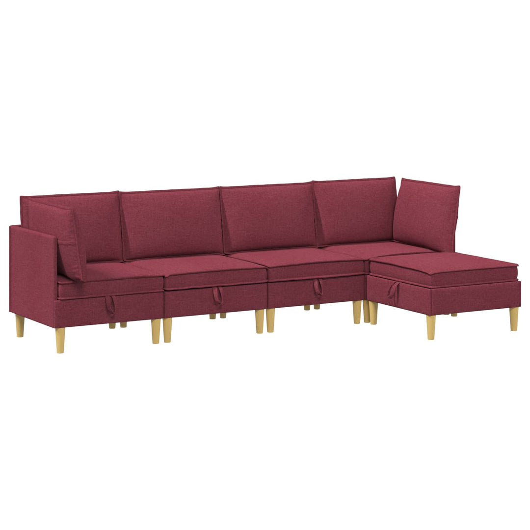 Modulsofa sæt med opbevaring 5 pcs Vinrød Stof