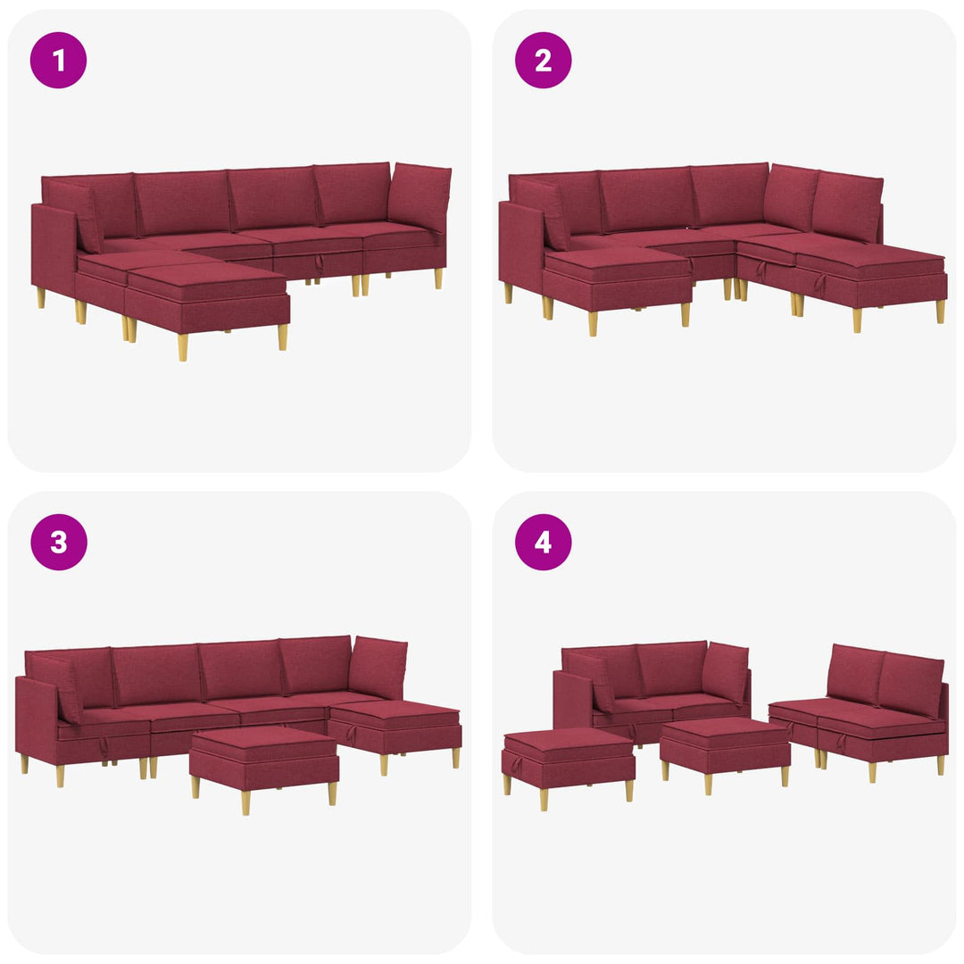 Modulsofa sæt med opbevaring 6 pcs Vinrød Stof