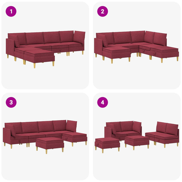 Modulsofa sæt med opbevaring 6 pcs Vinrød Stof