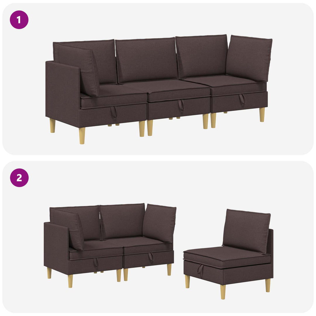 Modulsofa sæt med opbevaring 3 pcs Mørk Brun Stof