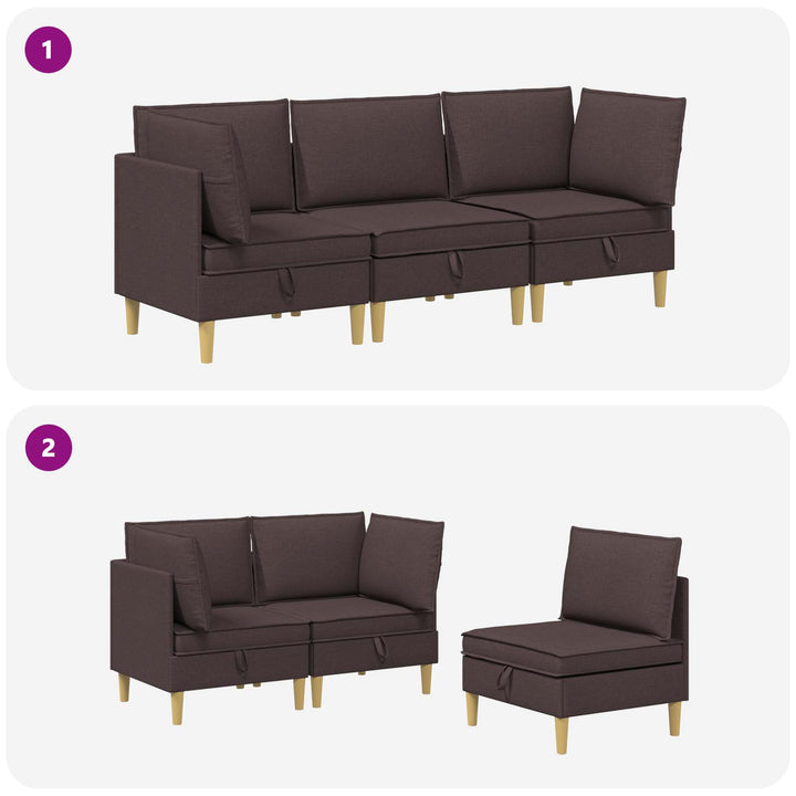 Modulsofa sæt med opbevaring 3 pcs Mørk Brun Stof