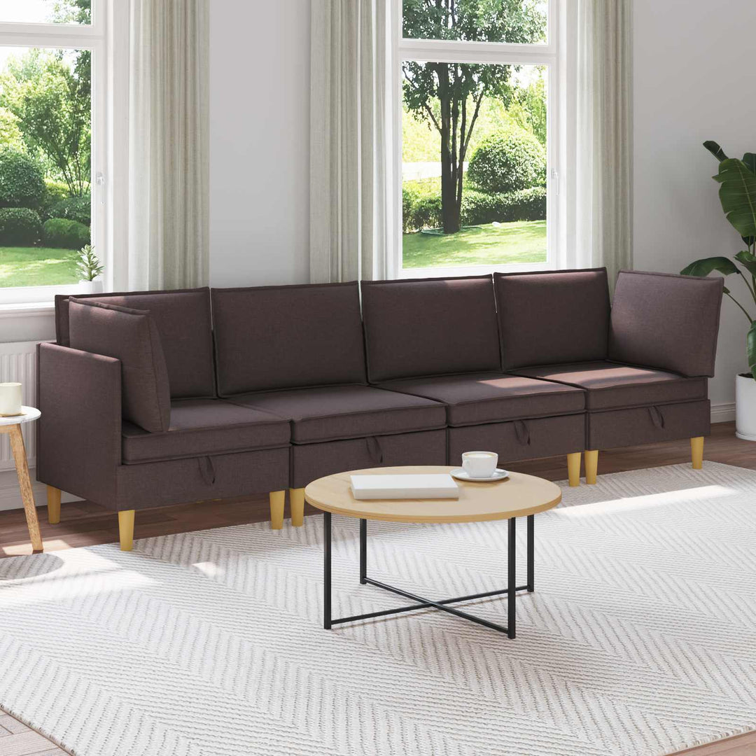 Modulsofa sæt med opbevaring 4 pcs Mørk Brun Stof