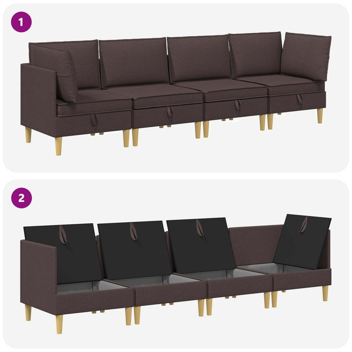 Modulsofa sæt med opbevaring 4 pcs Mørk Brun Stof