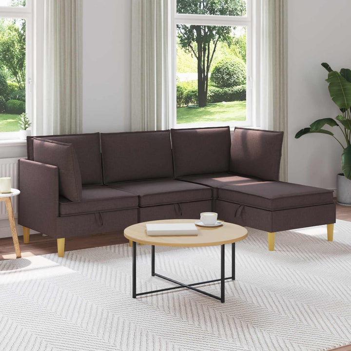 Modulsofa sæt med opbevaring 4 pcs Mørk Brun Stof