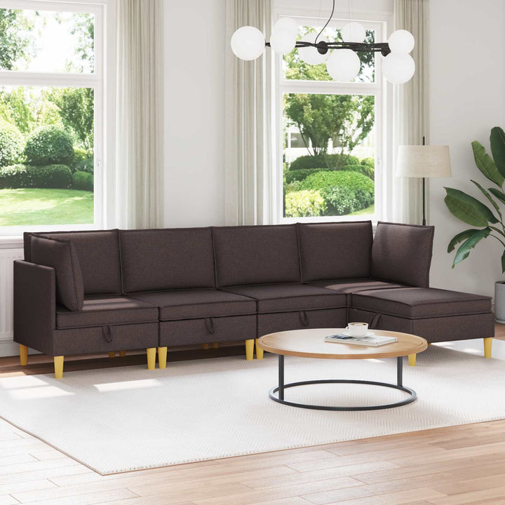 Modulsofa sæt med opbevaring 5 pcs Mørk Brun Stof