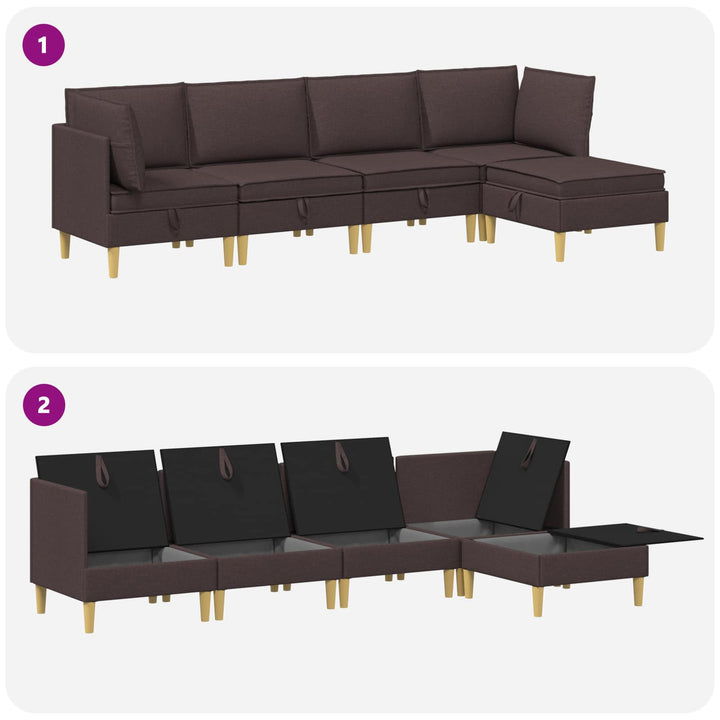 Modulsofa sæt med opbevaring 5 pcs Mørk Brun Stof