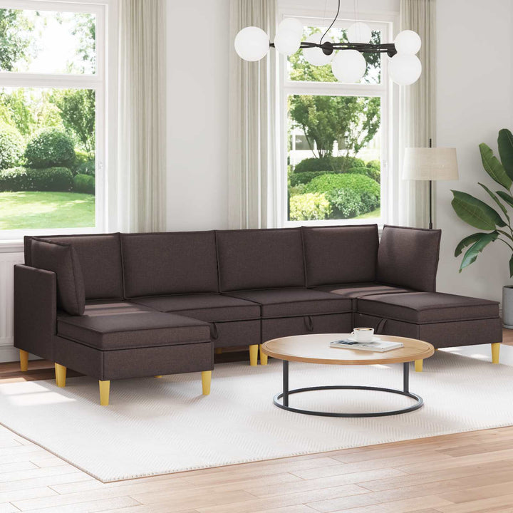 Modulsofa sæt med opbevaring 6 pcs Mørk Brun Stof