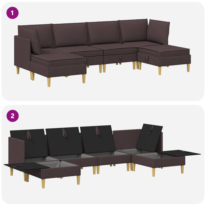 Modulsofa sæt med opbevaring 6 pcs Mørk Brun Stof