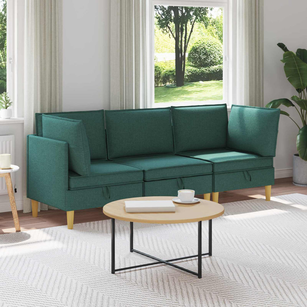 Modulsofa sæt med opbevaring 3 pcs Mørkegrøn Stof