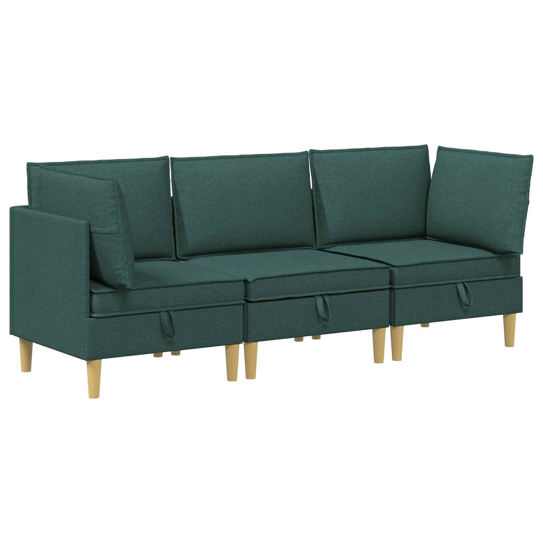 Modulsofa sæt med opbevaring 3 pcs Mørkegrøn Stof