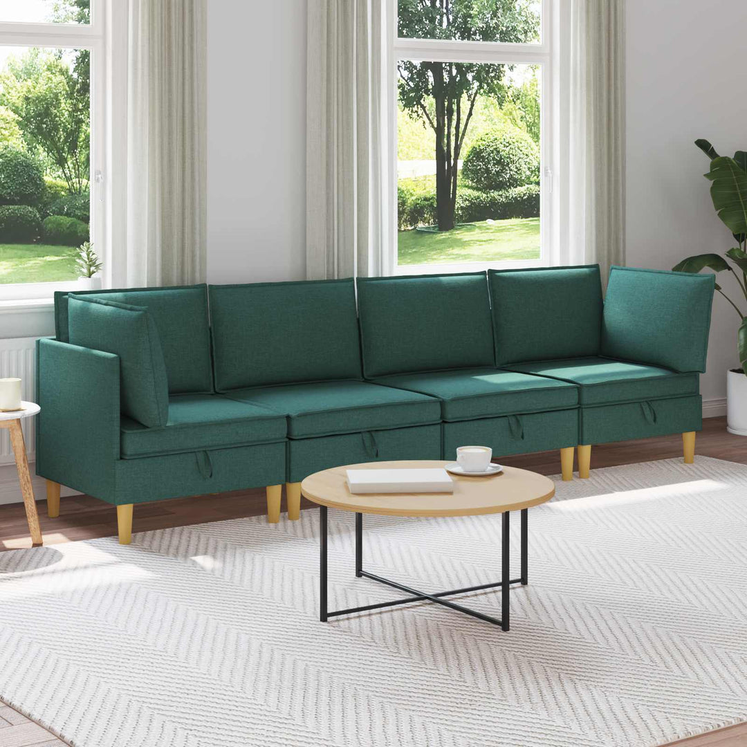 Modulsofa sæt med opbevaring 4 pcs Mørkegrøn Stof
