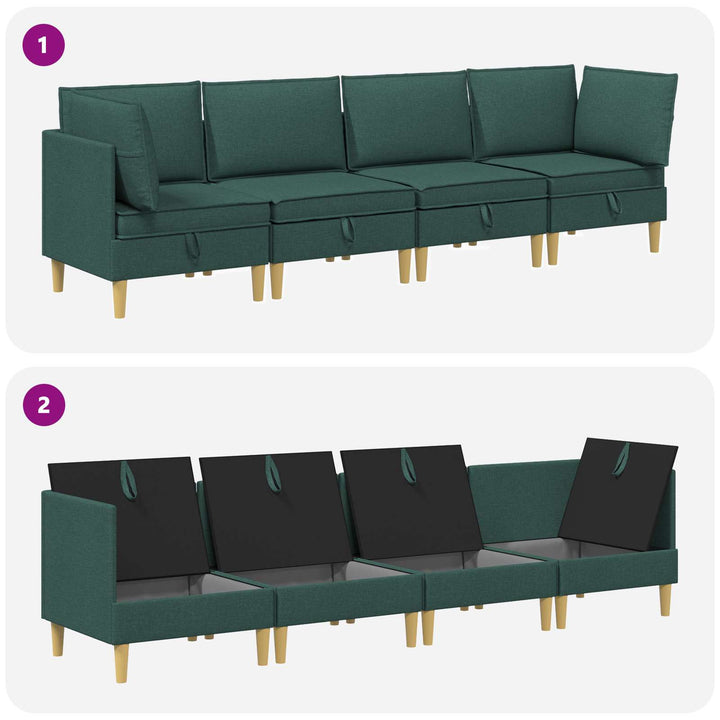 Modulsofa sæt med opbevaring 4 pcs Mørkegrøn Stof