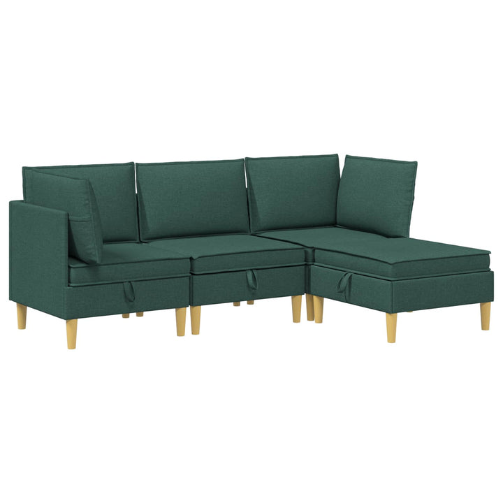 Modulsofa sæt med opbevaring 4 pcs Mørkegrøn Stof