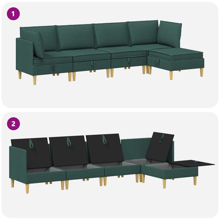 Modulsofa sæt med opbevaring 5 pcs Mørkegrøn Stof