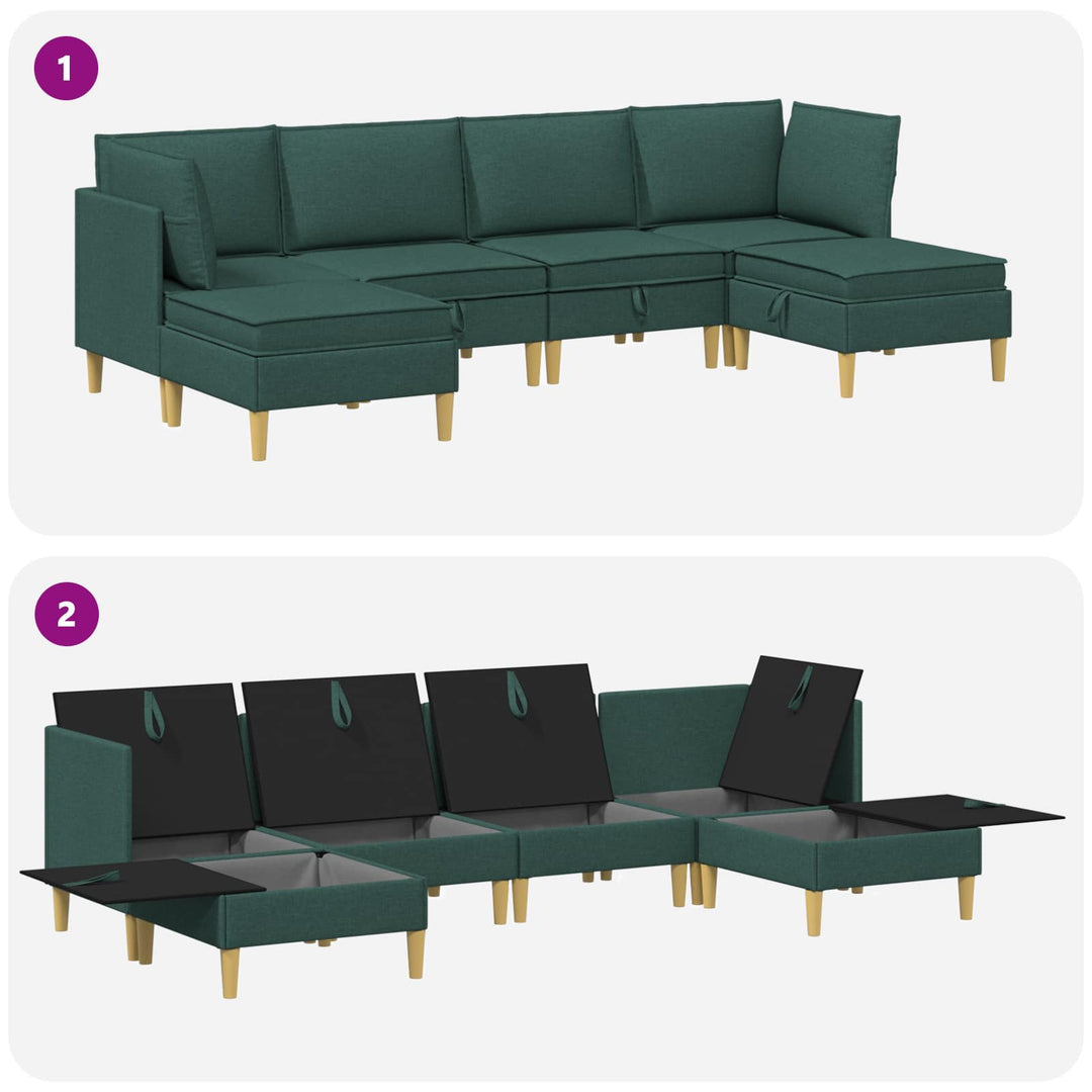 Modulsofa sæt med opbevaring 6 pcs Mørkegrøn Stof