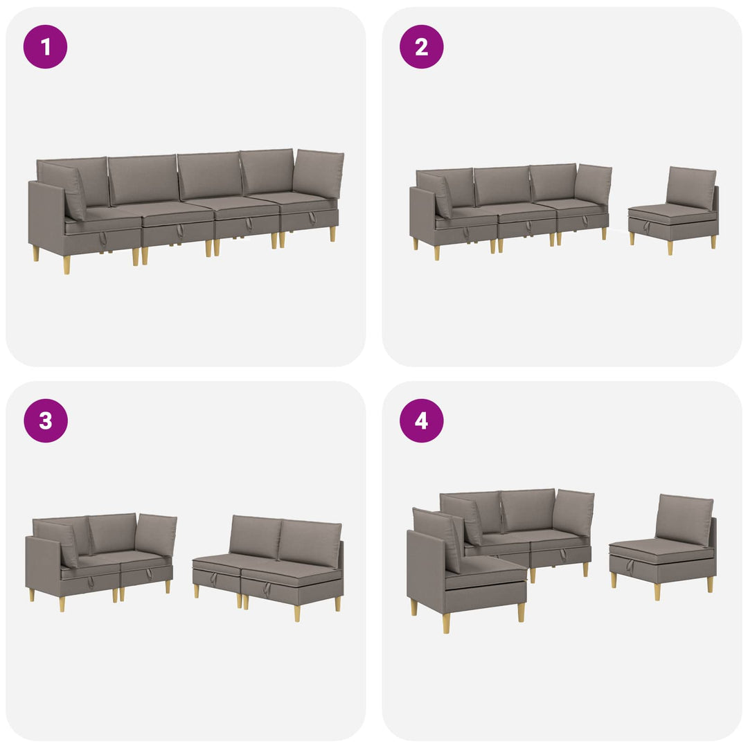 Modulsofa sæt med opbevaring 4 pcs Gråbrun Stof