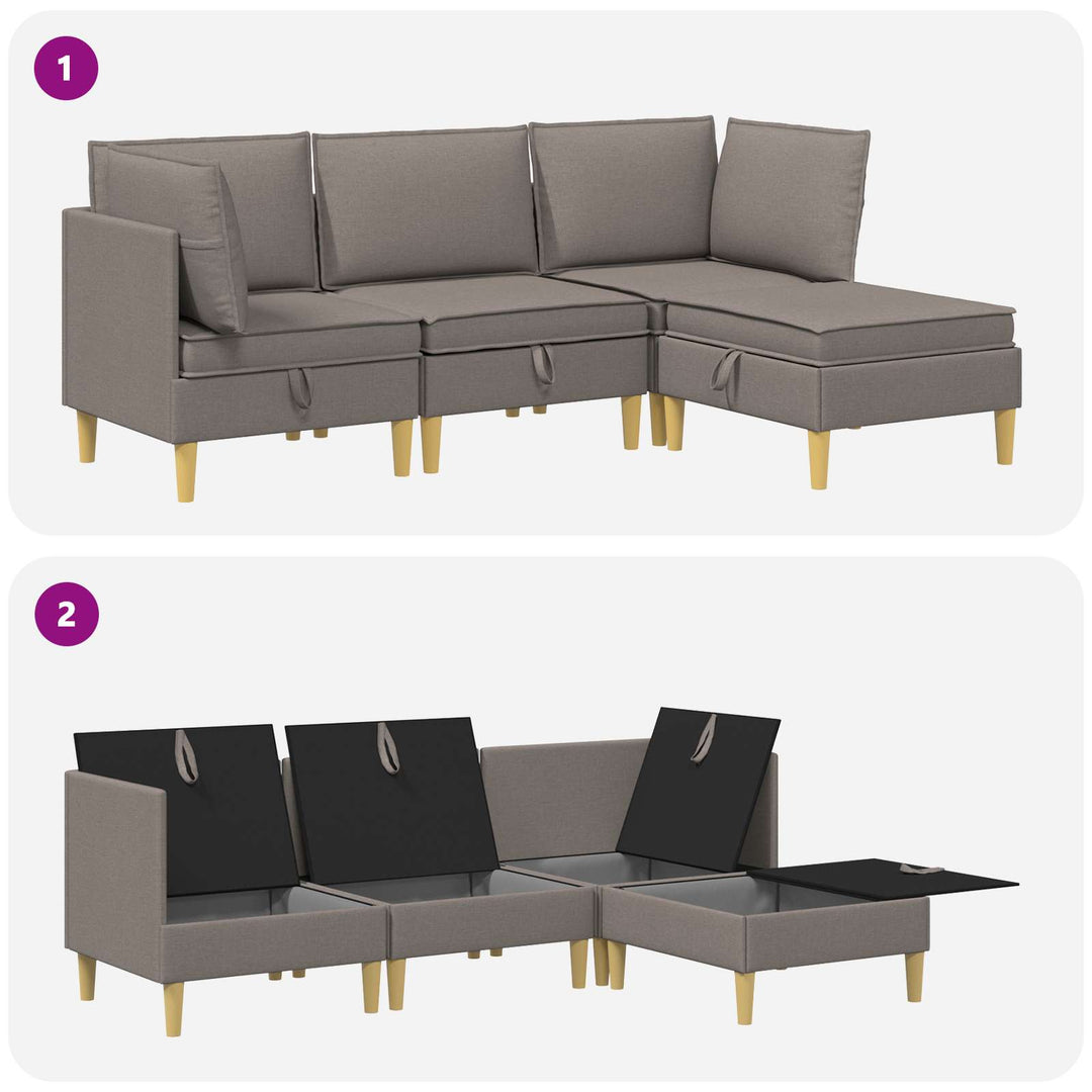 Modulsofa sæt med opbevaring 4 pcs Gråbrun Stof