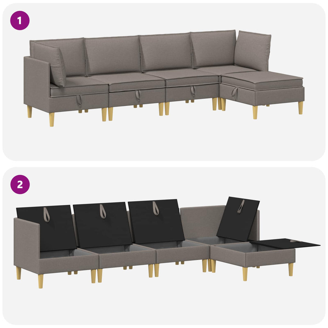 Modulsofa sæt med opbevaring 5 pcs Gråbrun Stof