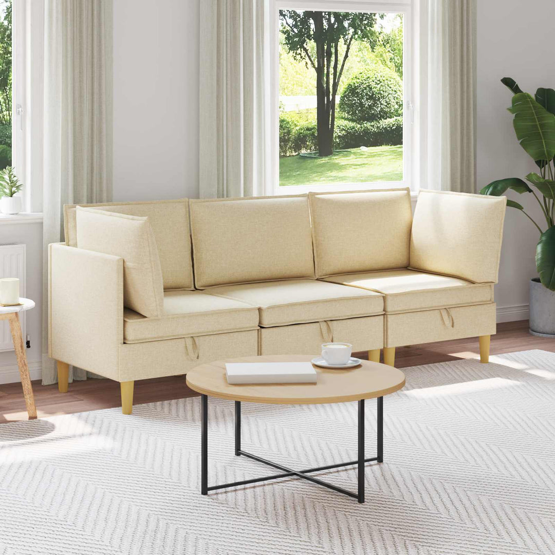 Modulsofa sæt med opbevaring 3 pcs Cremefarvet Stof