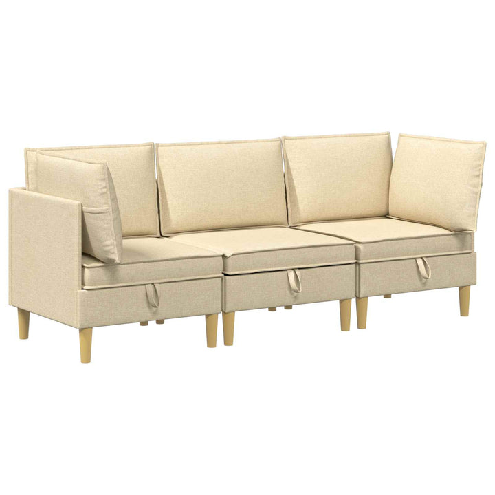 Modulsofa sæt med opbevaring 3 pcs Cremefarvet Stof