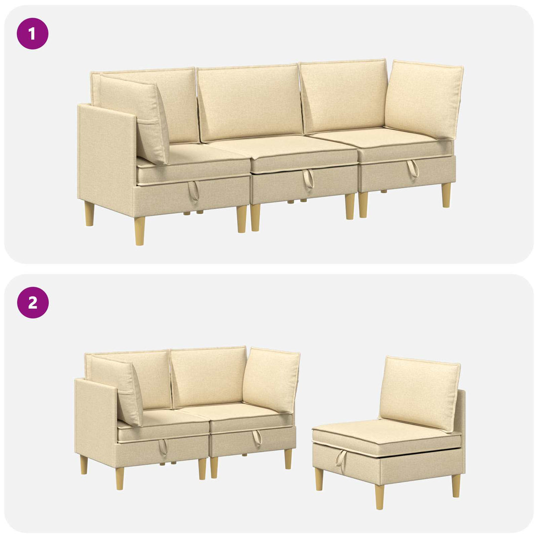 Modulsofa sæt med opbevaring 3 pcs Cremefarvet Stof