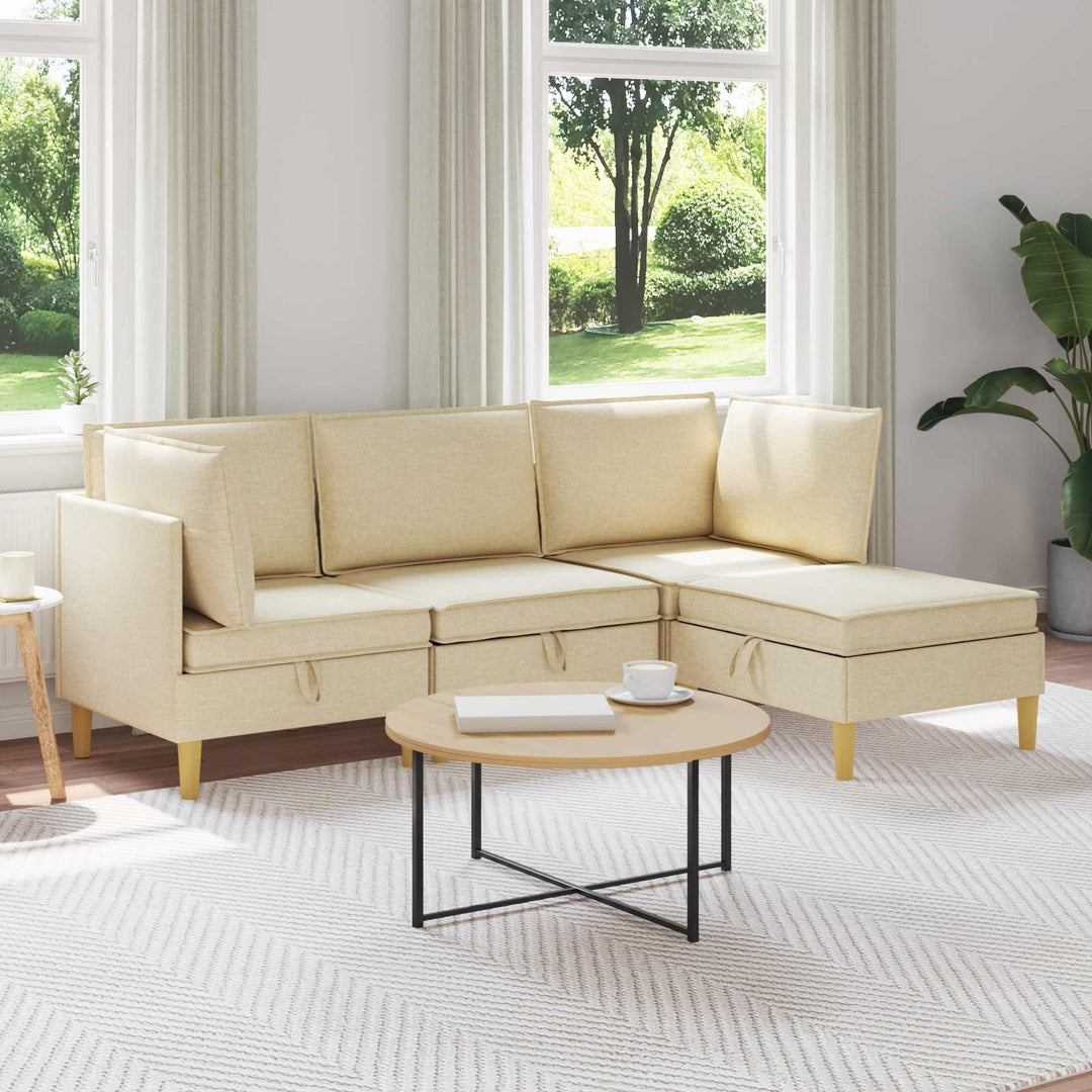 Modulsofa sæt med opbevaring 4 pcs Cremefarvet Stof