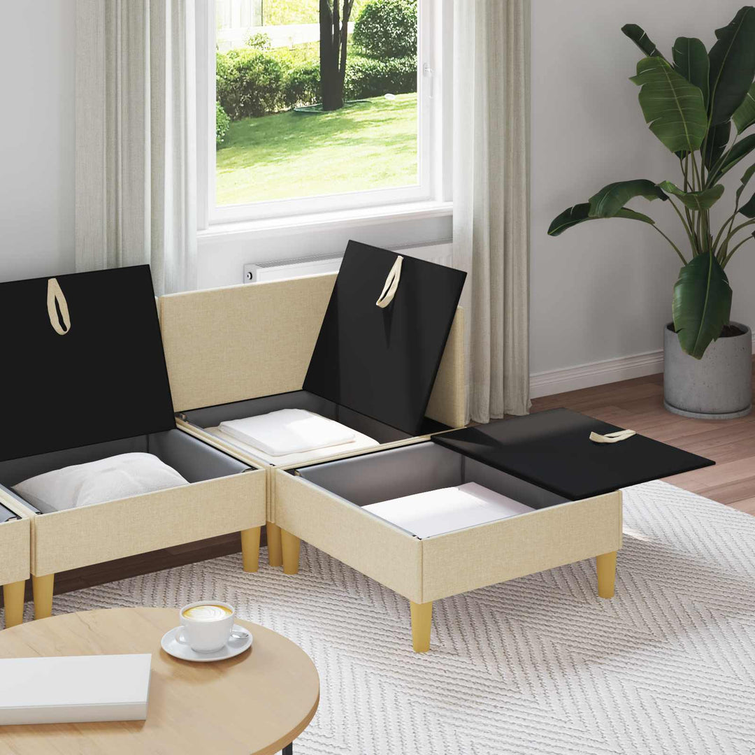 Modulsofa sæt med opbevaring 4 pcs Cremefarvet Stof