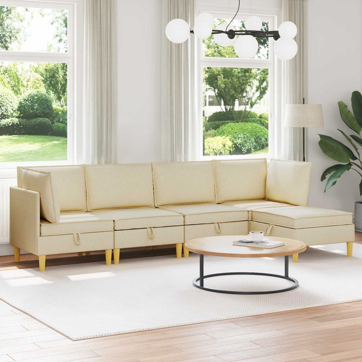 Modulsofa sæt med opbevaring 5 pcs Cremefarvet Stof