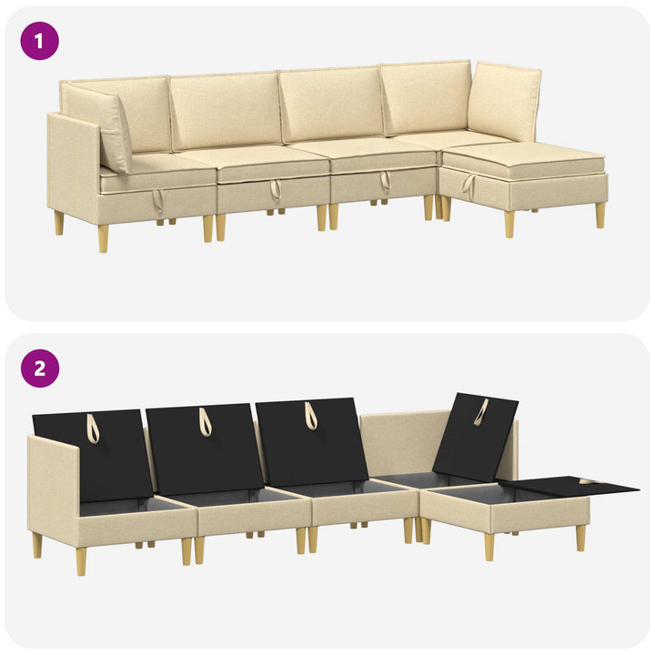 Modulsofa sæt med opbevaring 5 pcs Cremefarvet Stof
